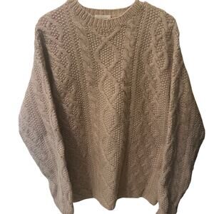 J. Crew Women's Hand Knit 100% Wool Cable Knit Sweater Size Medium Fishermancore